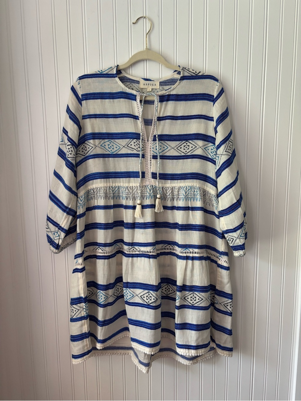 ASPIGA Blue & White Striped Mini Dress